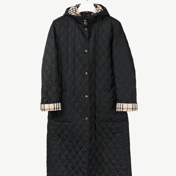 Burberry Black Quilted Hooded Long Jacket